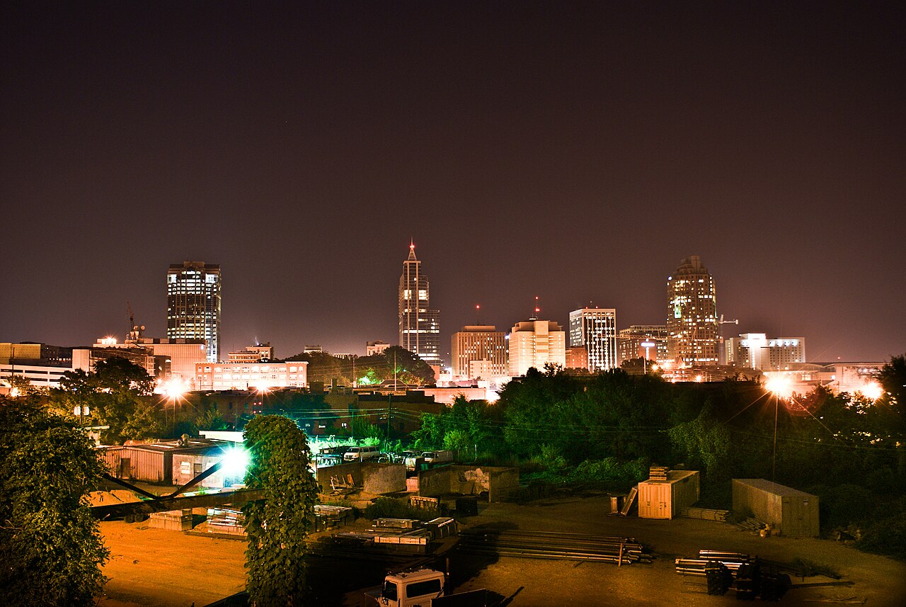 Downtown Raleigh lit up at night